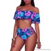 Ybenlow Womens Floral Off Shoulder Swimsuits Two Piece Flounce Bikini Top High Waisted Bottom Bathing Suit Set Blue B07MY4583S